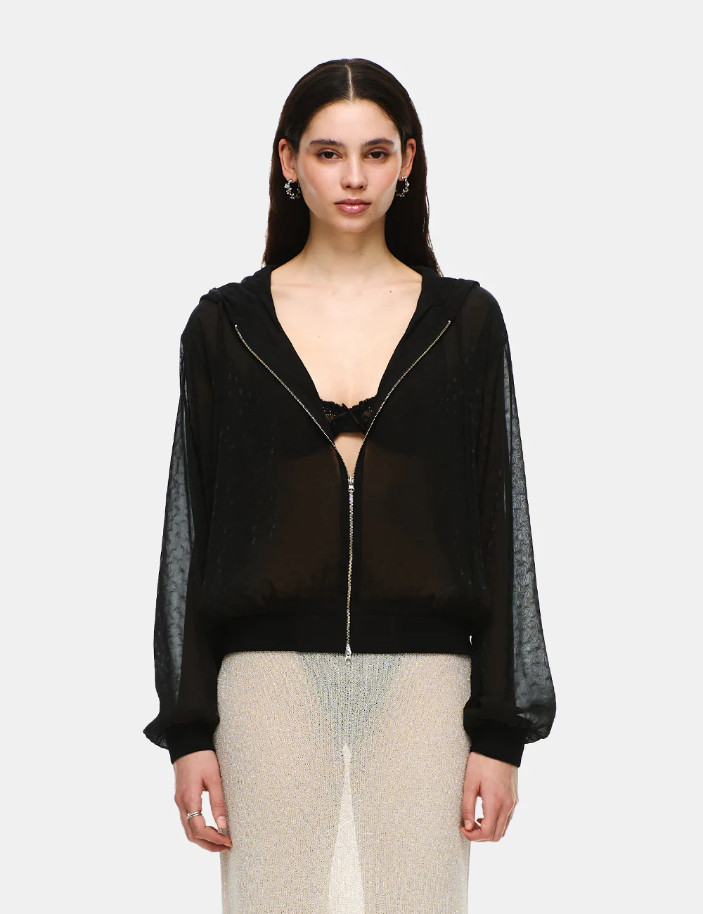 CHIFFON ZIP-UP HOODIE