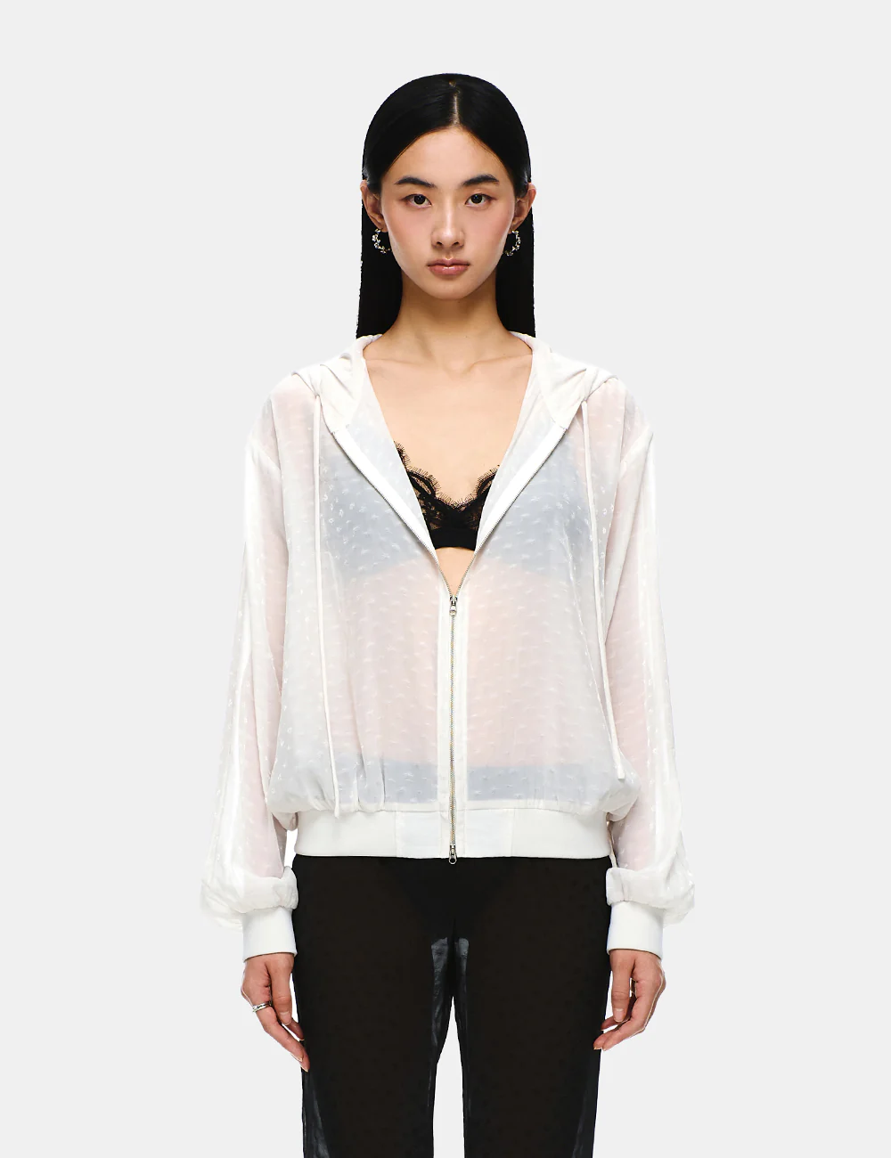 CHIFFON ZIP-UP HOODIE - Image 4