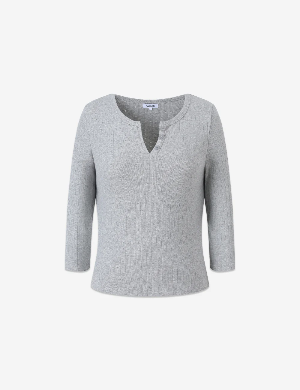 COTTON HENRY NECK LONG SLEEVE T-SHIRT - Image 4