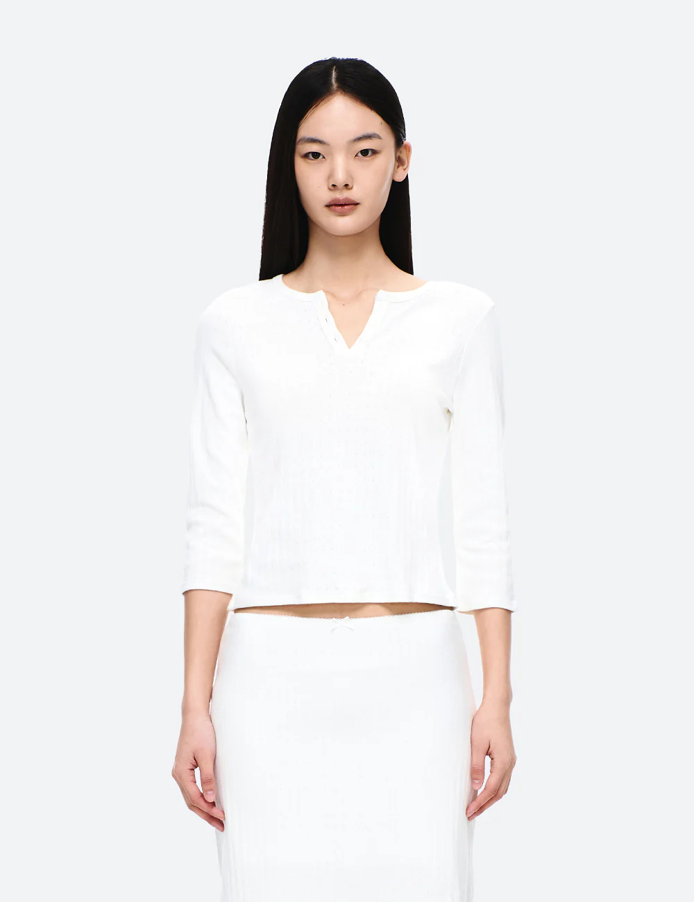 COTTON HENRY NECK LONG SLEEVE T-SHIRT - Image 9