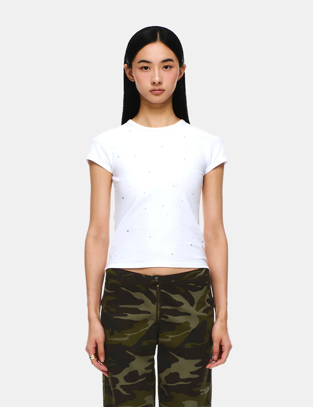 COTTON JERSEY SHORT SLEEVE RHINESTONE TOP - Image 11