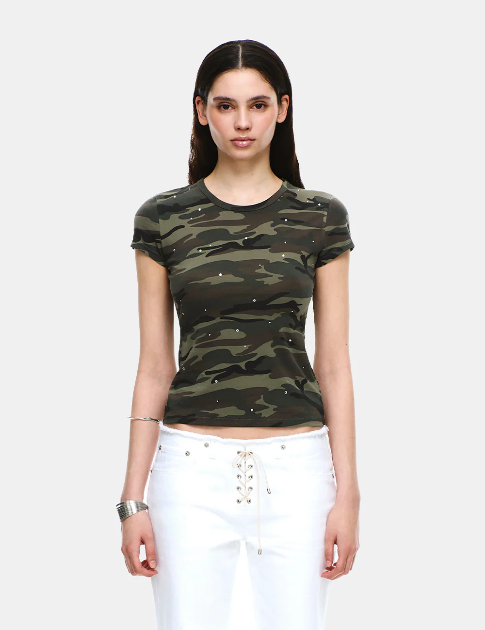 COTTON JERSEY SHORT SLEEVE RHINESTONE TOP - Image 15