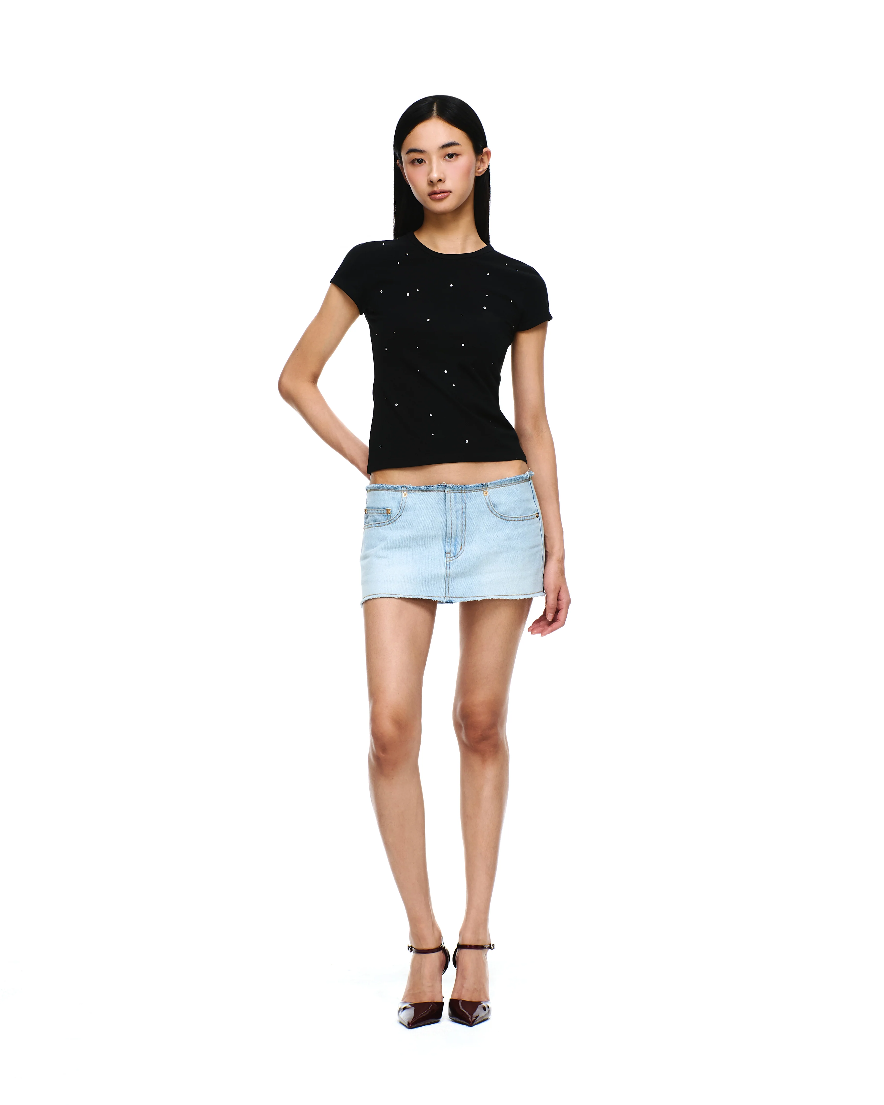 COTTON JERSEY SHORT SLEEVE RHINESTONE TOP - Image 3
