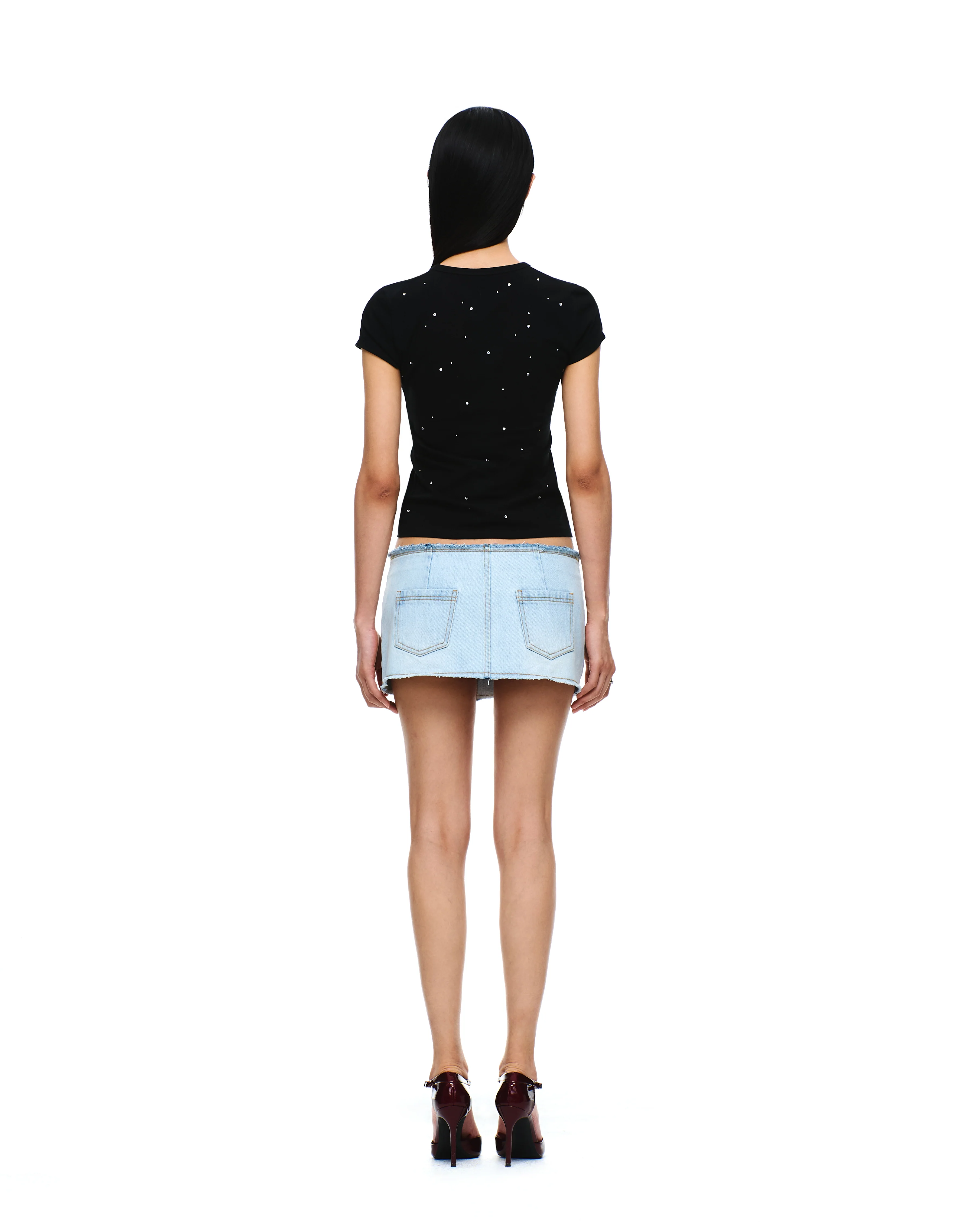 COTTON JERSEY SHORT SLEEVE RHINESTONE TOP - Image 4