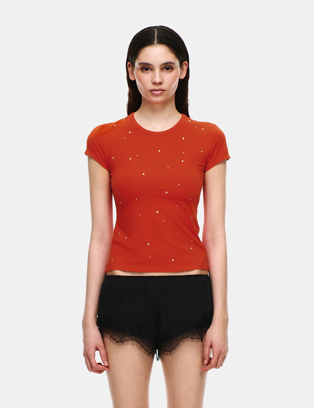 COTTON JERSEY SHORT SLEEVE RHINESTONE TOP - Image 7