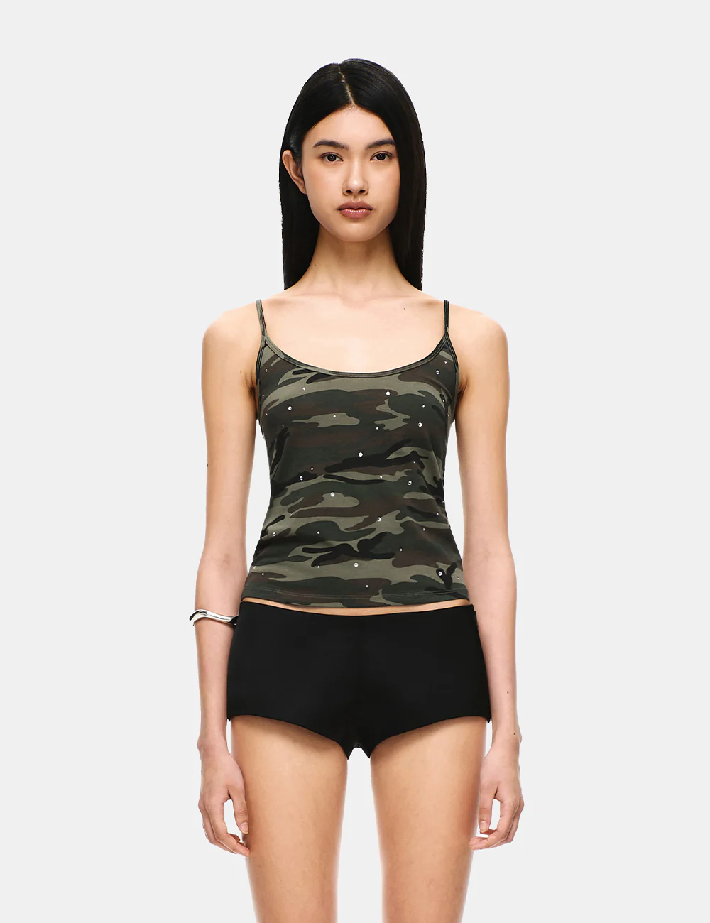 COTTON JERSEY U-NECK RHINESTONE TANK TOP - Image 13
