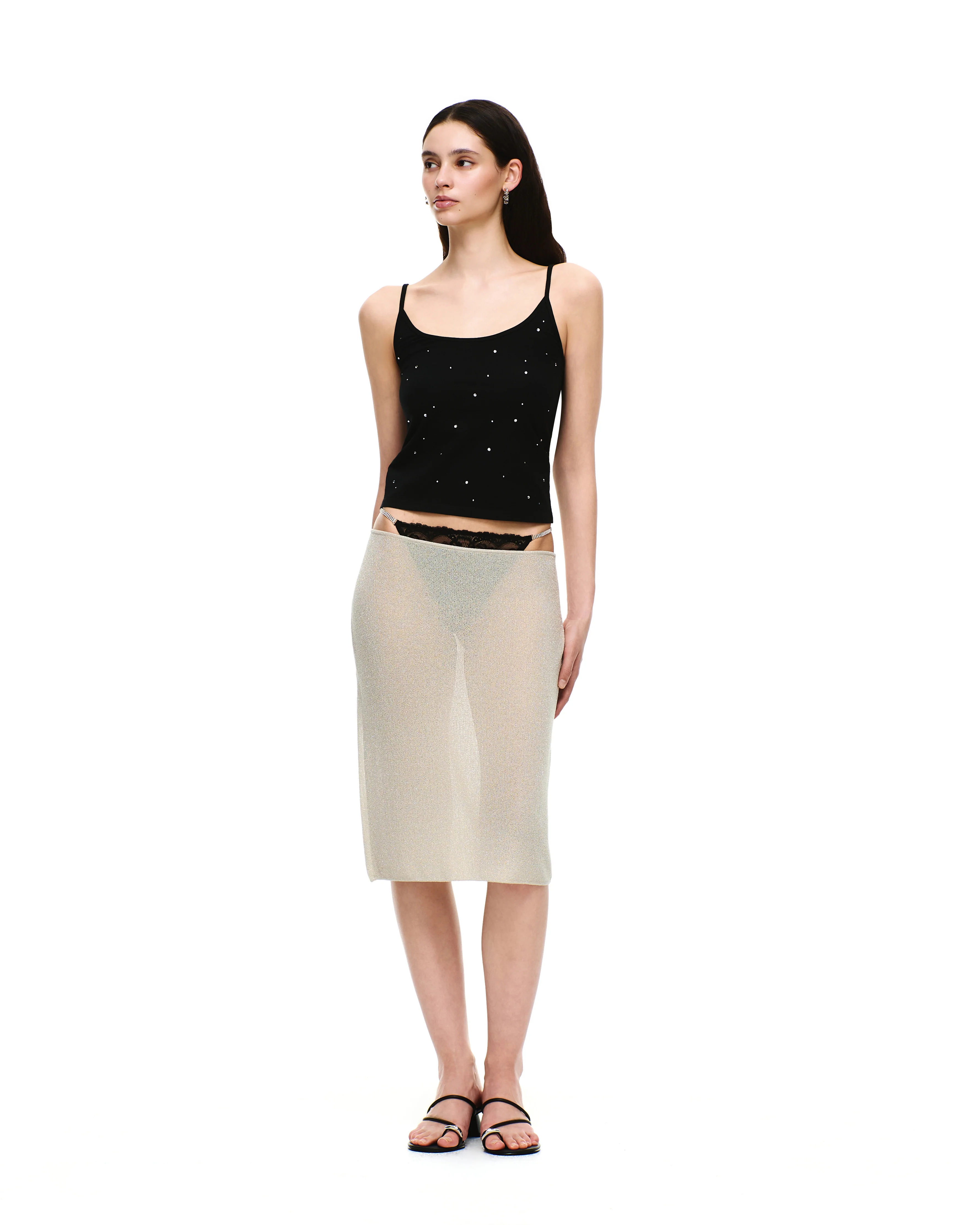 COTTON JERSEY U-NECK RHINESTONE TANK TOP - Image 3