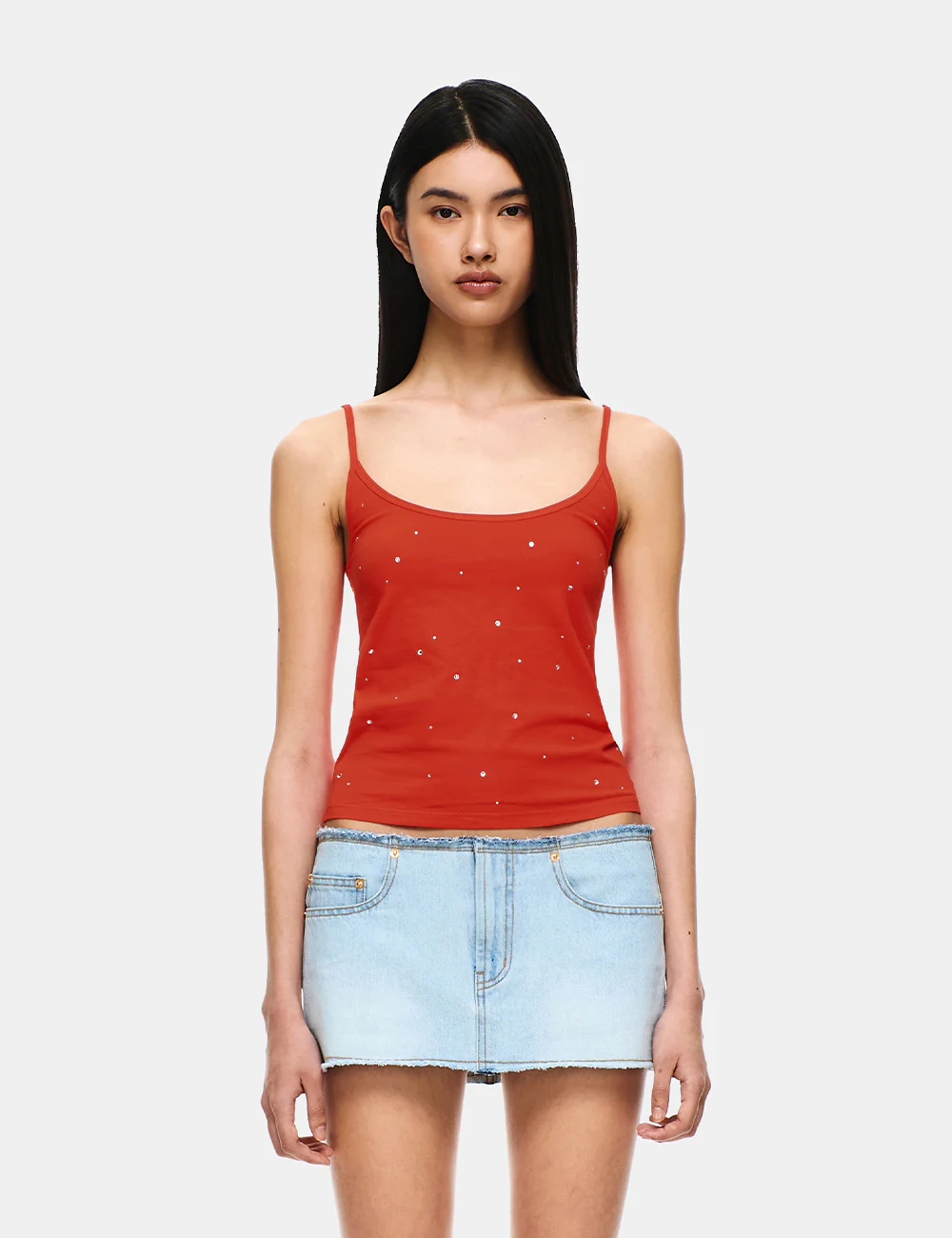 COTTON JERSEY U-NECK RHINESTONE TANK TOP - Image 5