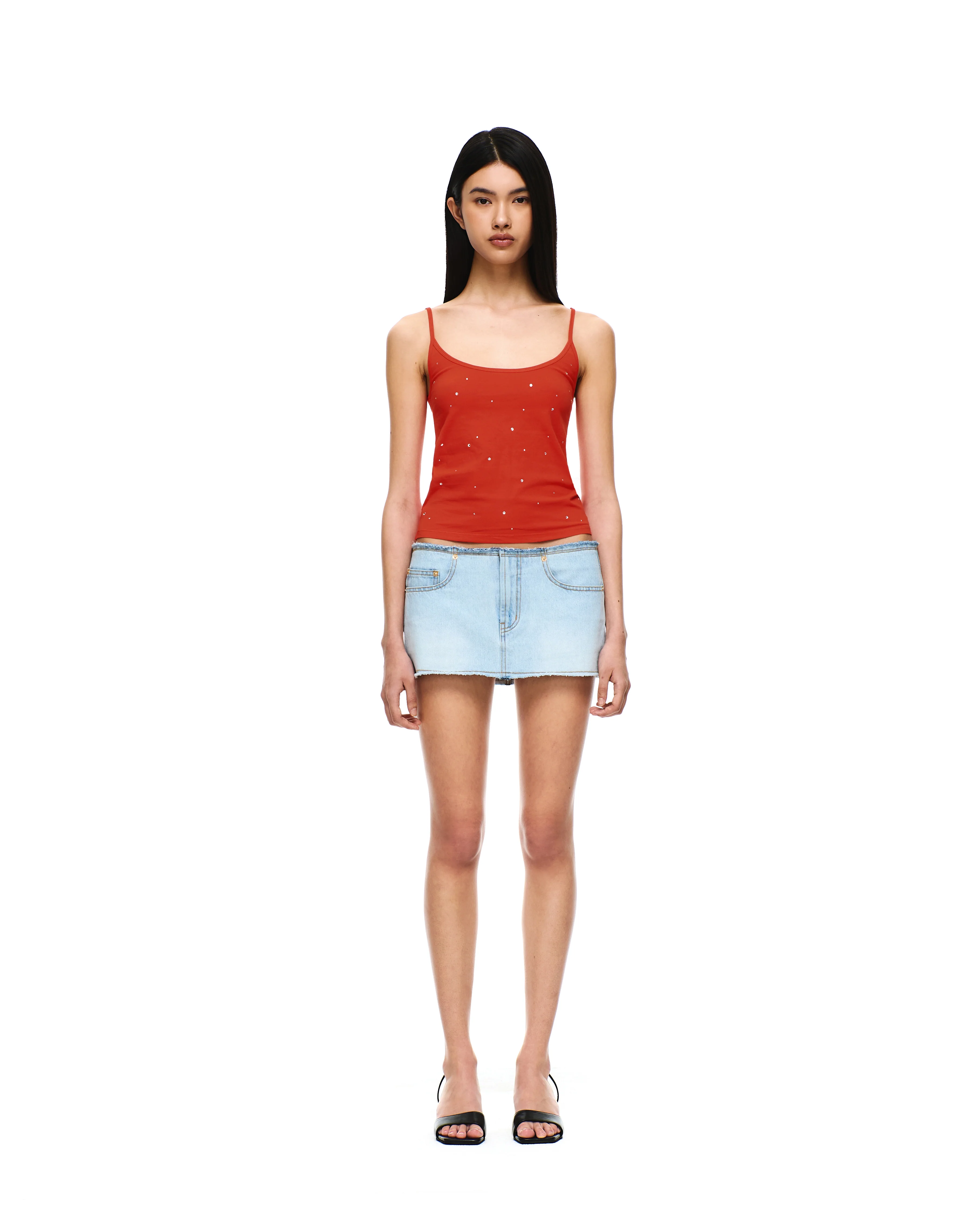 COTTON JERSEY U-NECK RHINESTONE TANK TOP - Image 6