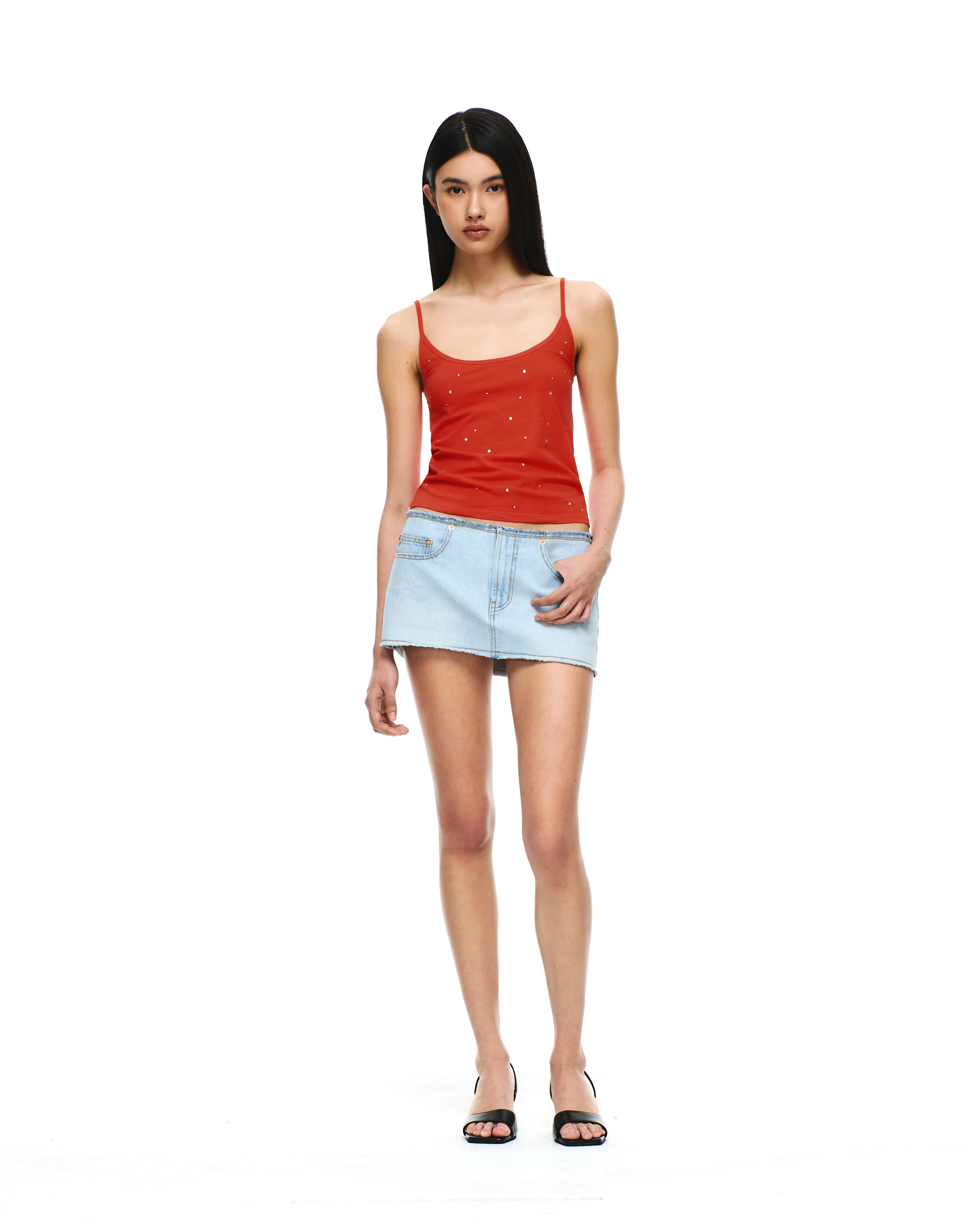 COTTON JERSEY U-NECK RHINESTONE TANK TOP - Image 7