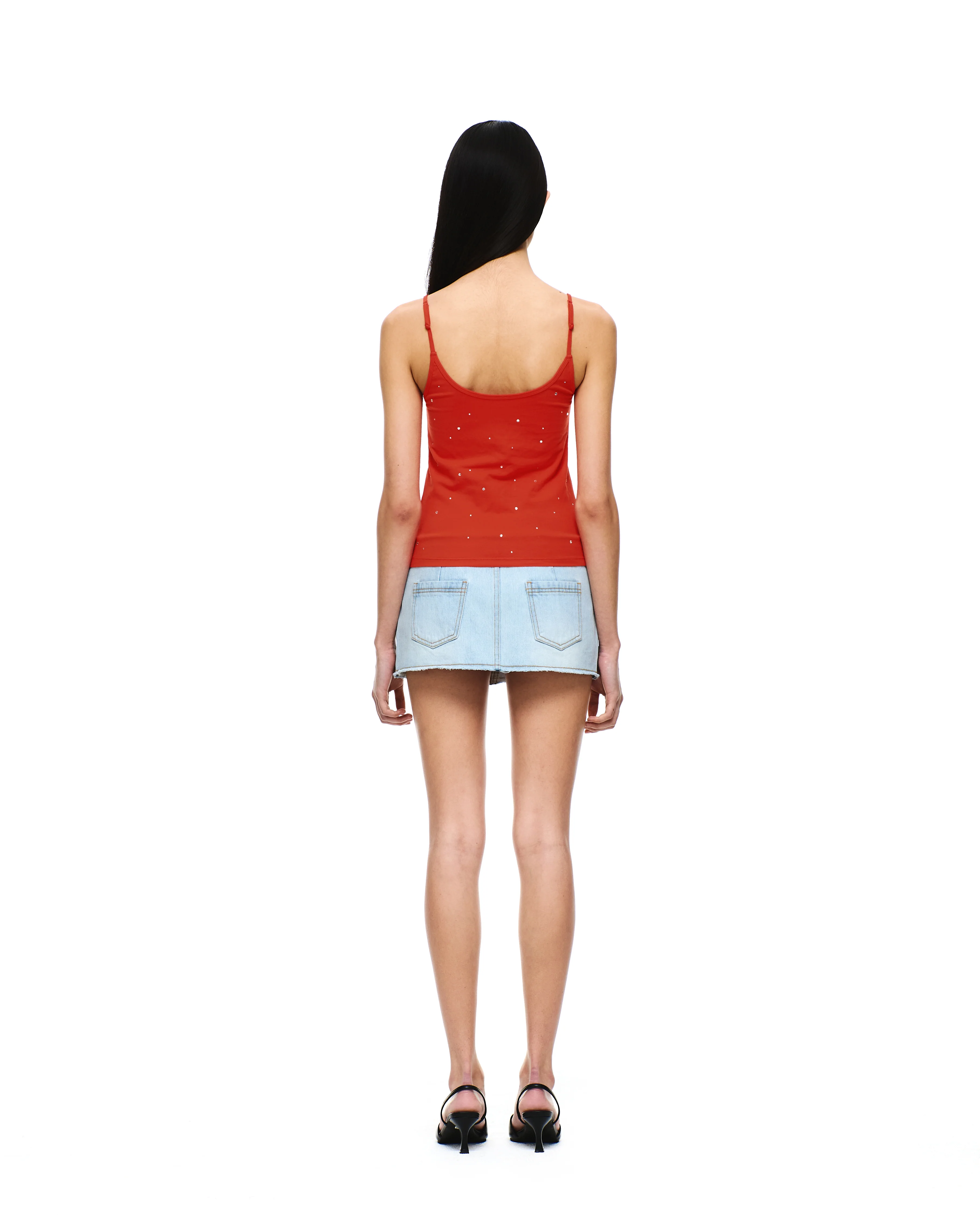 COTTON JERSEY U-NECK RHINESTONE TANK TOP - Image 8