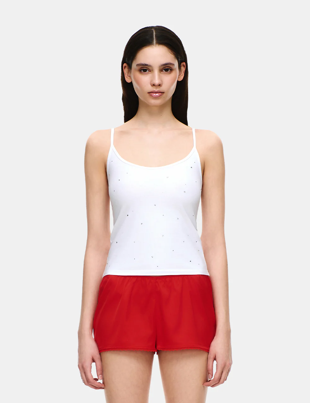 COTTON JERSEY U-NECK RHINESTONE TANK TOP - Image 9