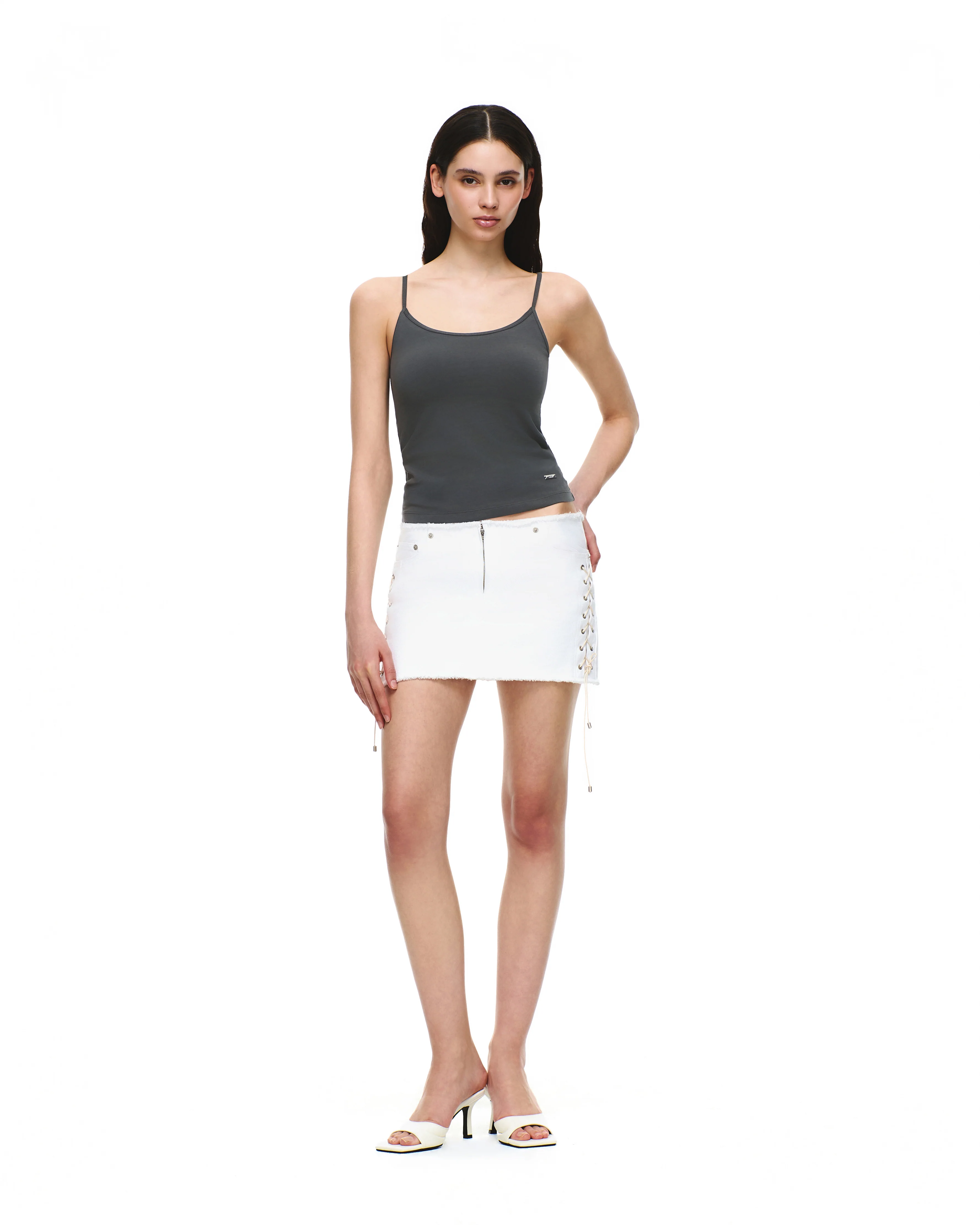 DENIM LACE-UP MINI SKIRT - Image 3