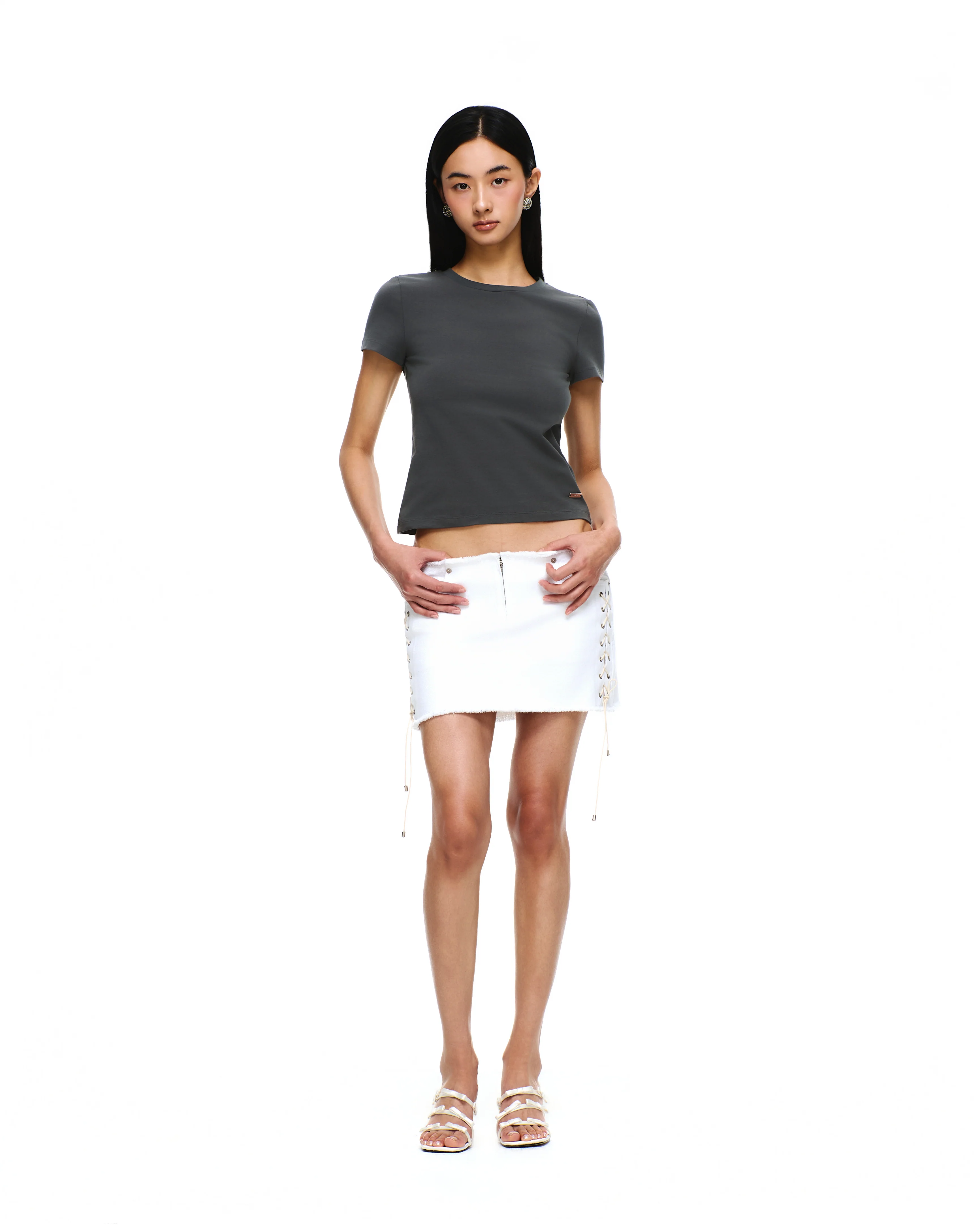 DENIM LACE-UP MINI SKIRT - Image 5