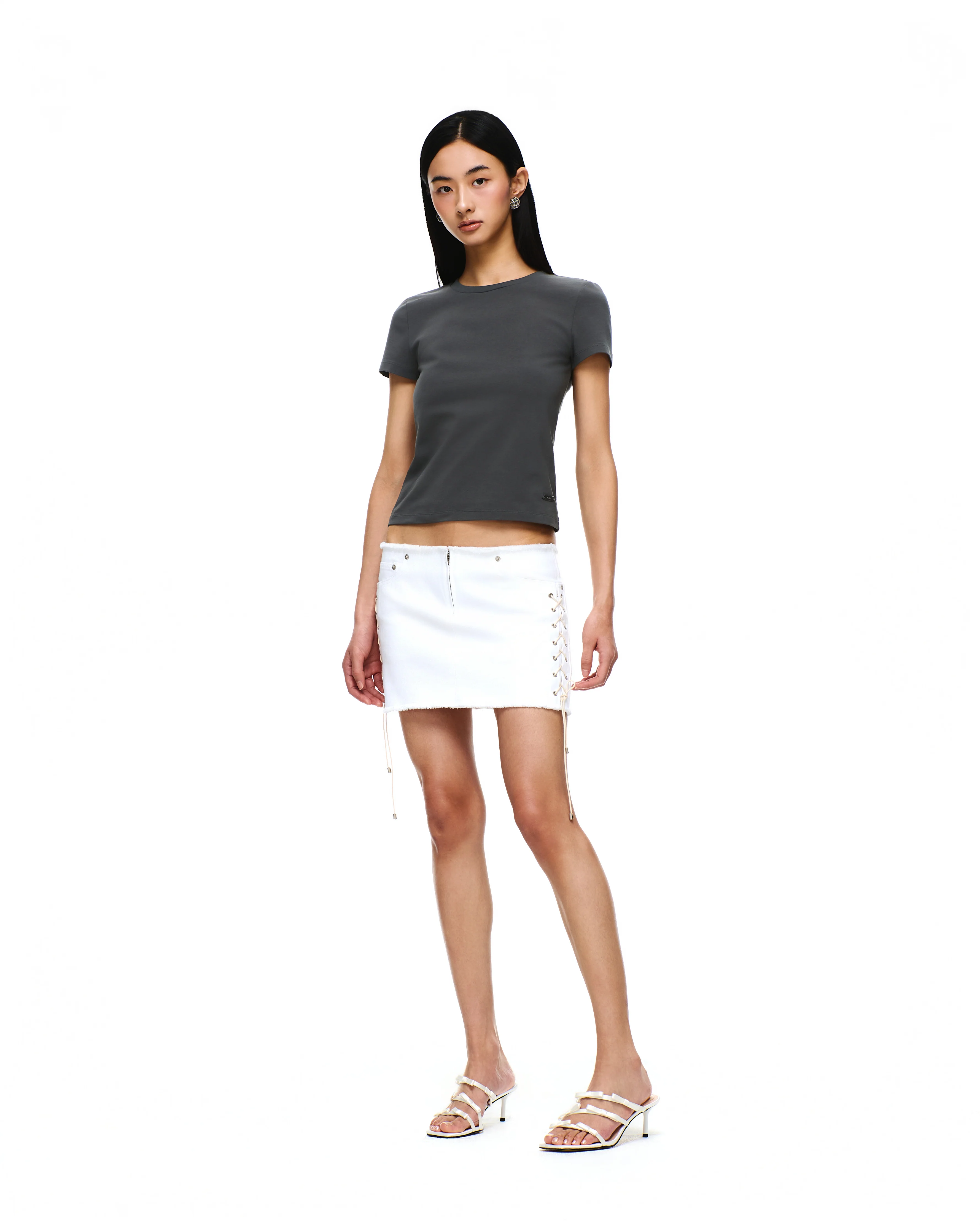 DENIM LACE-UP MINI SKIRT - Image 6
