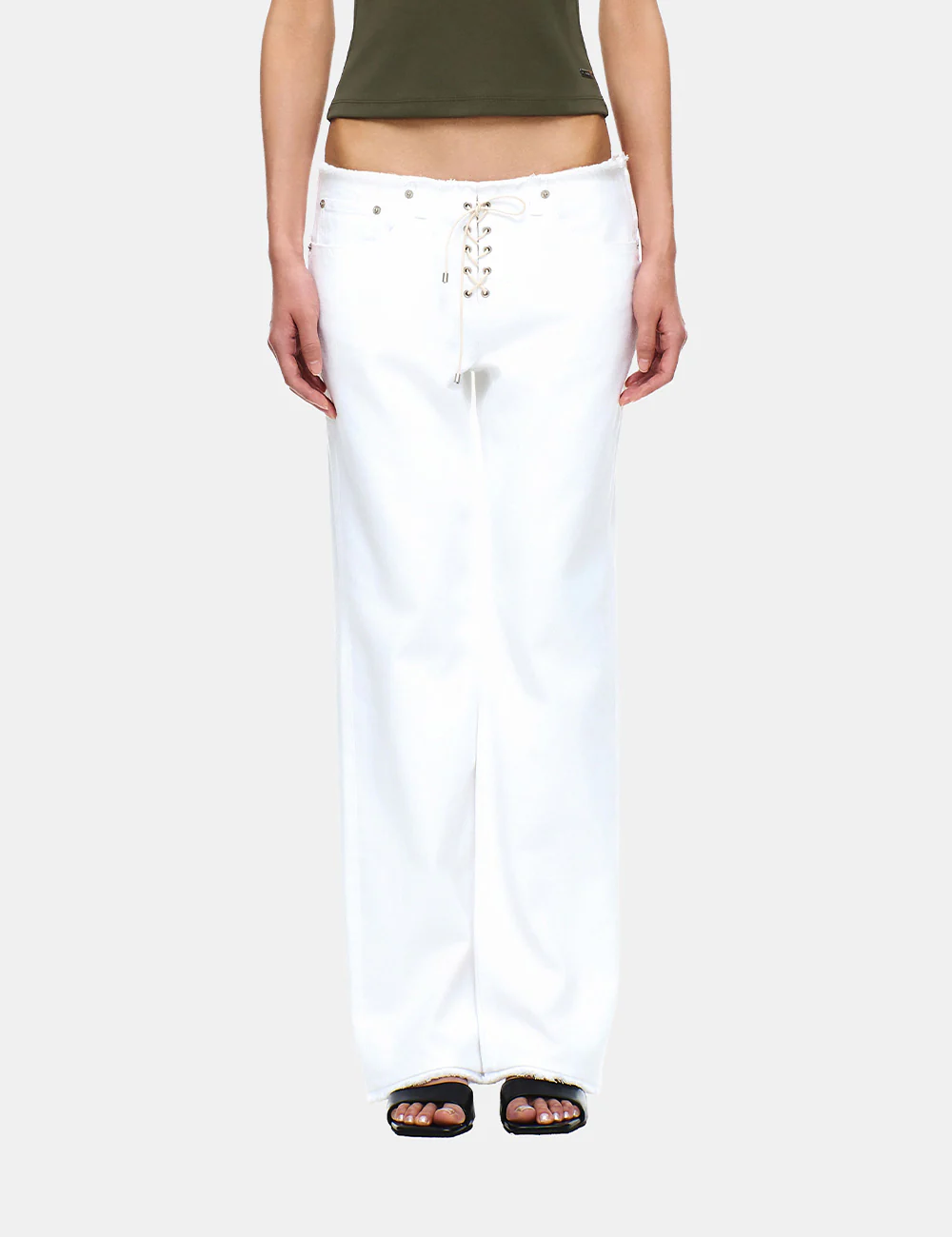 DENIM LOW-RISE LACE-UP PANTS