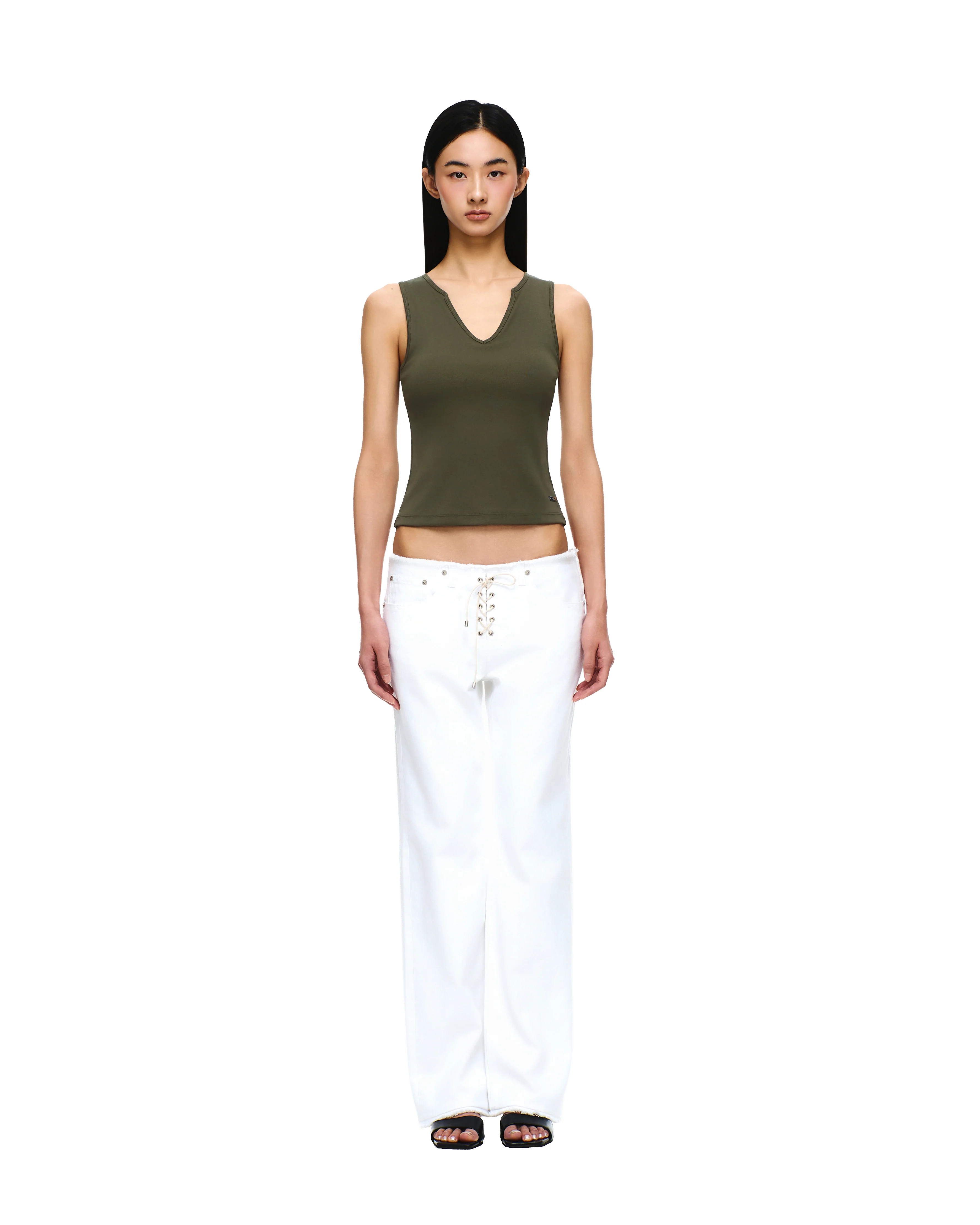 DENIM LOW-RISE LACE-UP PANTS - Image 3