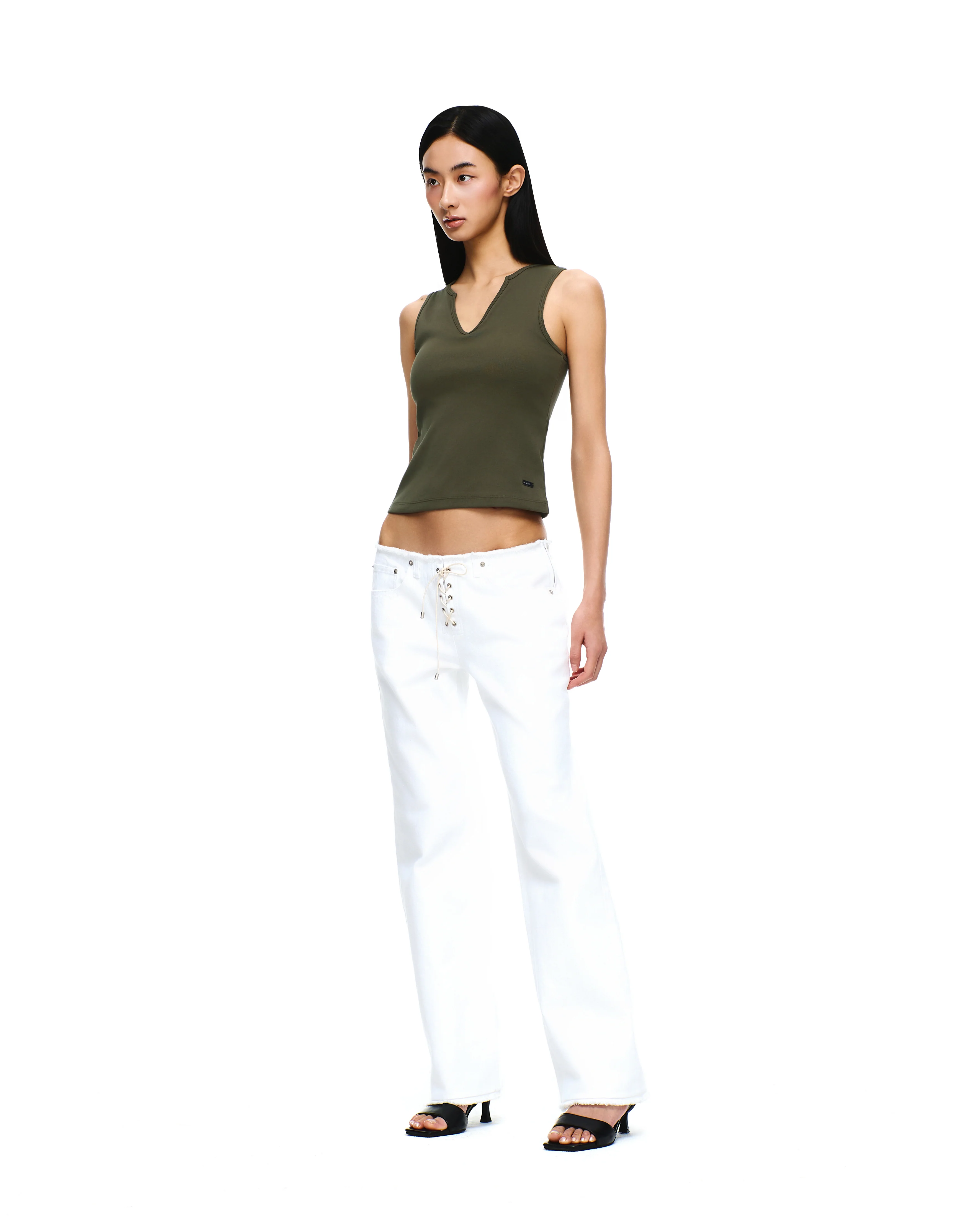 DENIM LOW-RISE LACE-UP PANTS - Image 5