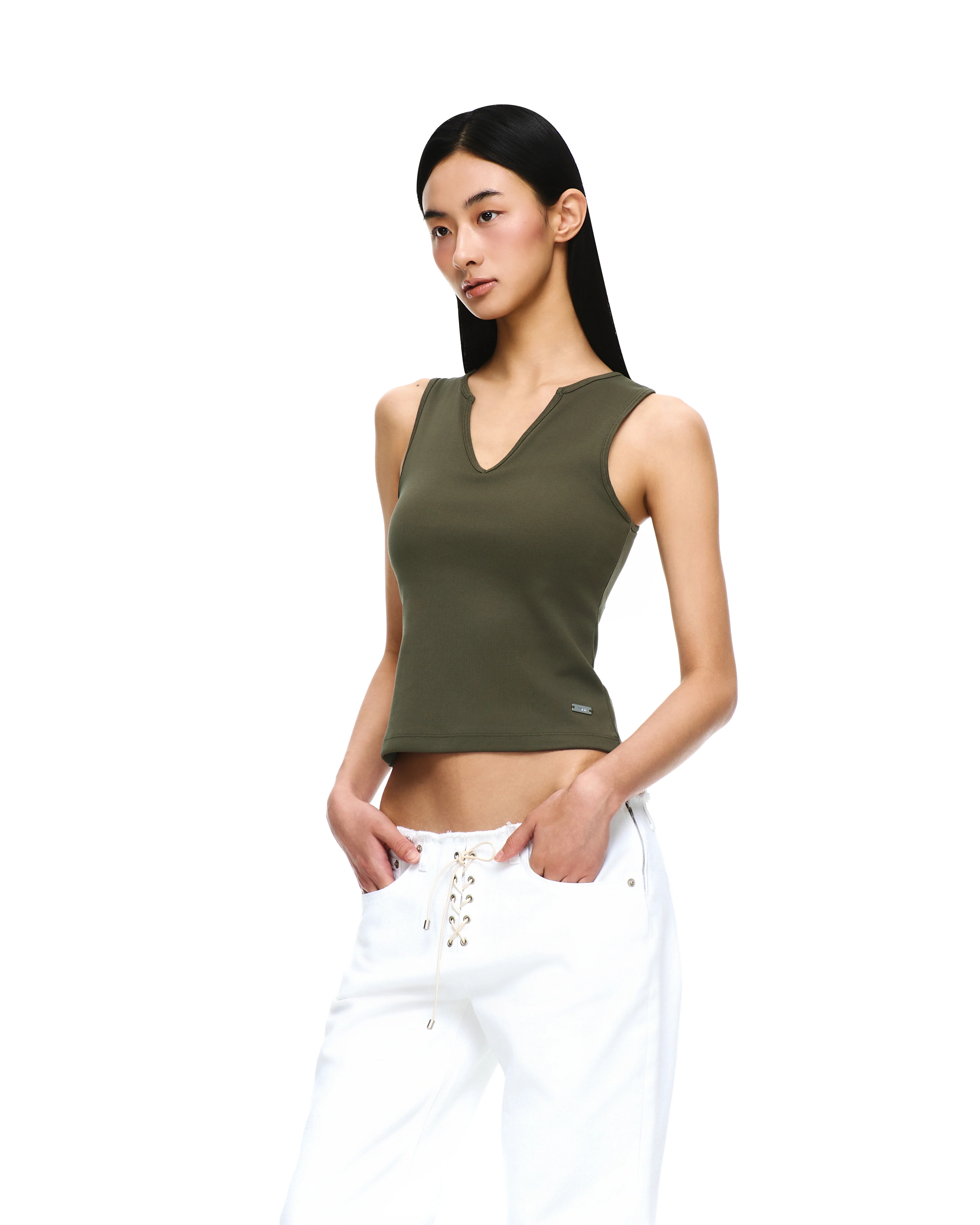 DENIM LOW-RISE LACE-UP PANTS - Image 6
