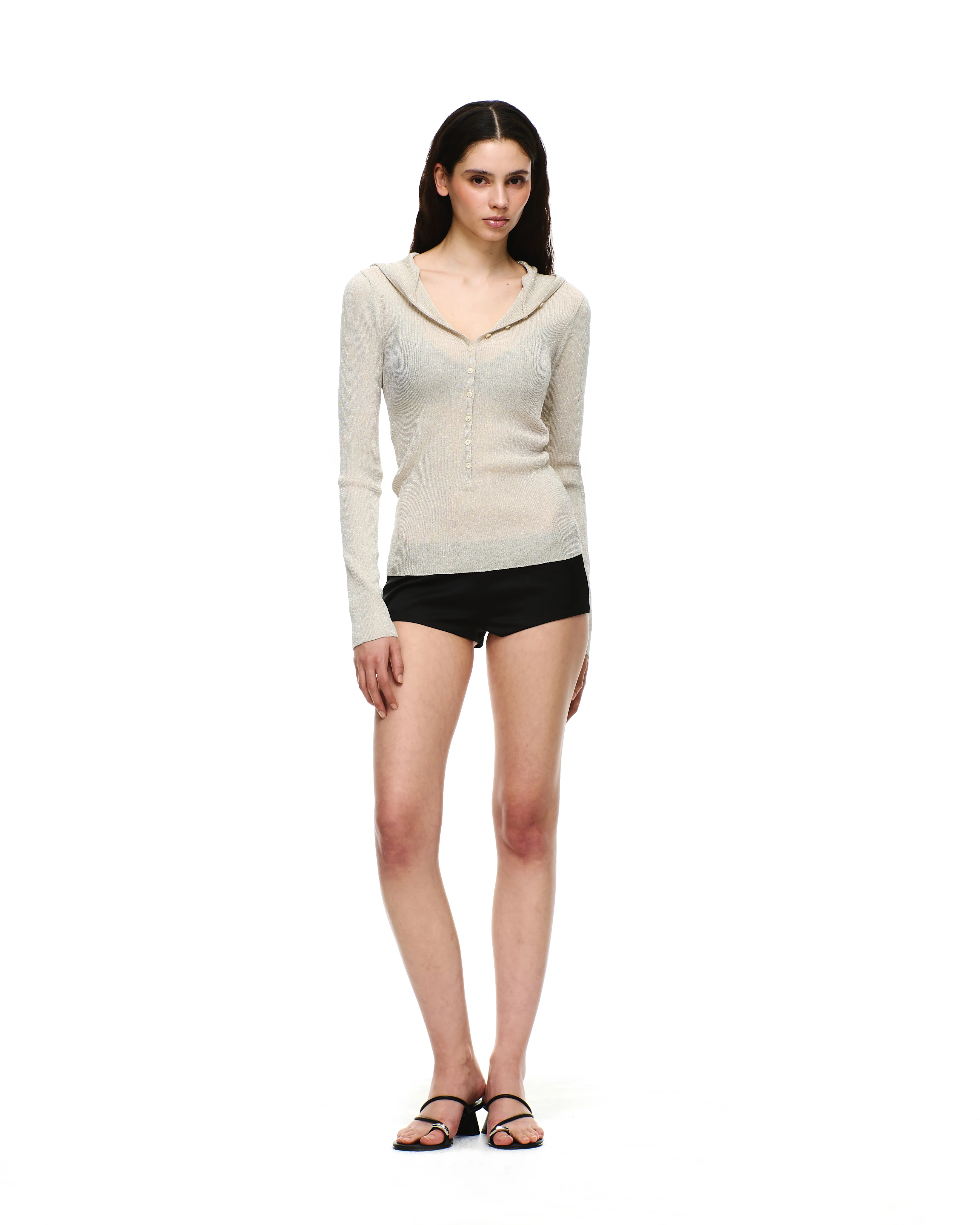 KNIT HENLEY NECK LONG SLEEVE HOODIE - Image 7