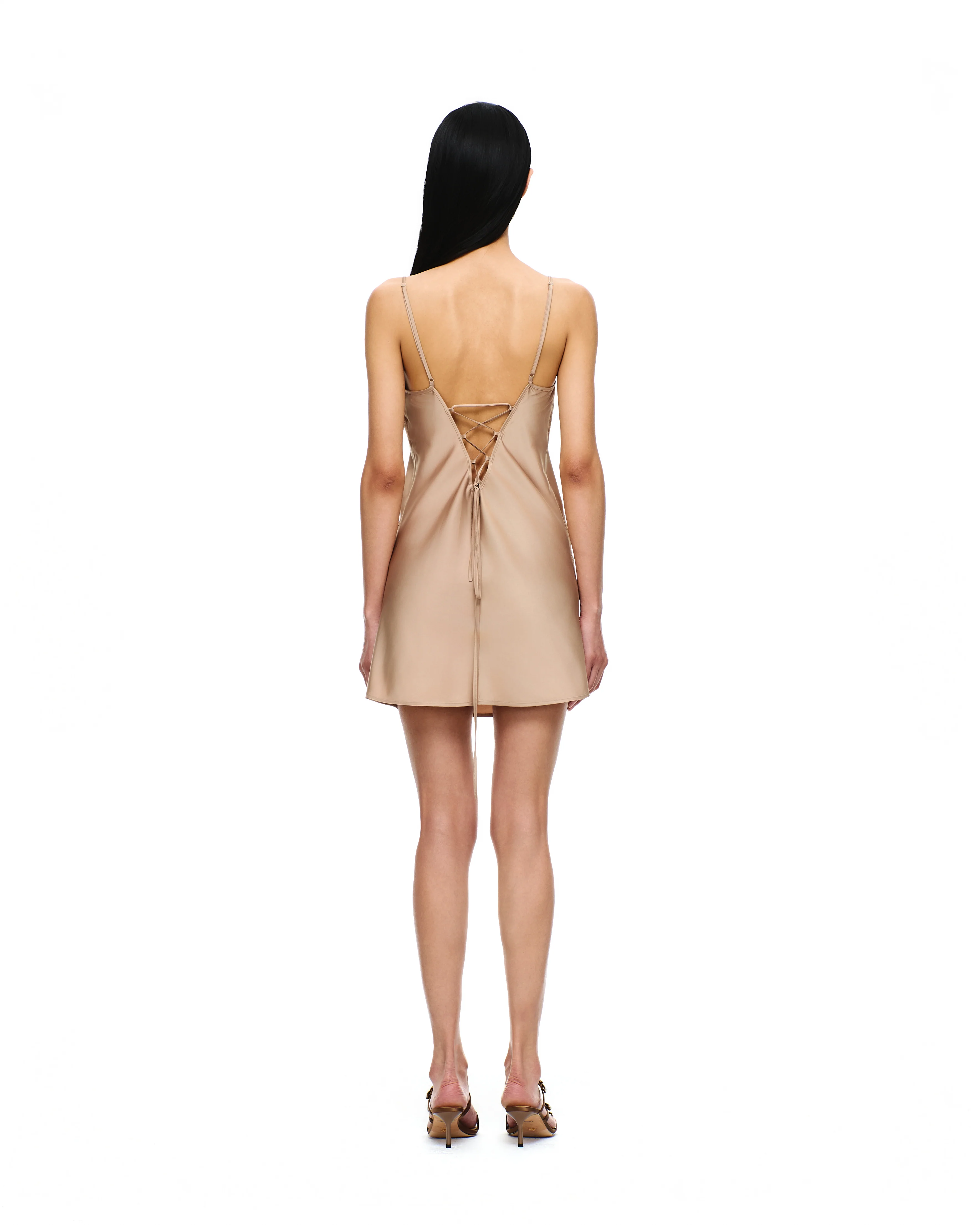 SATIN LACE-UP MINI DRESS - Image 9