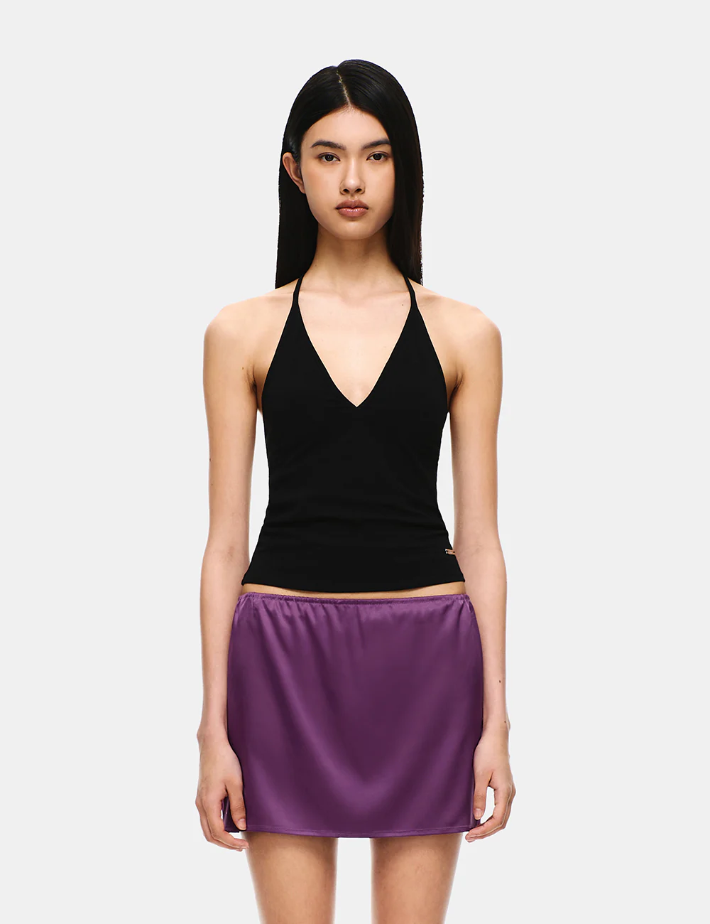 SOFT COTTON DEEP V-NECK HALTER BRA TOP - Image 3